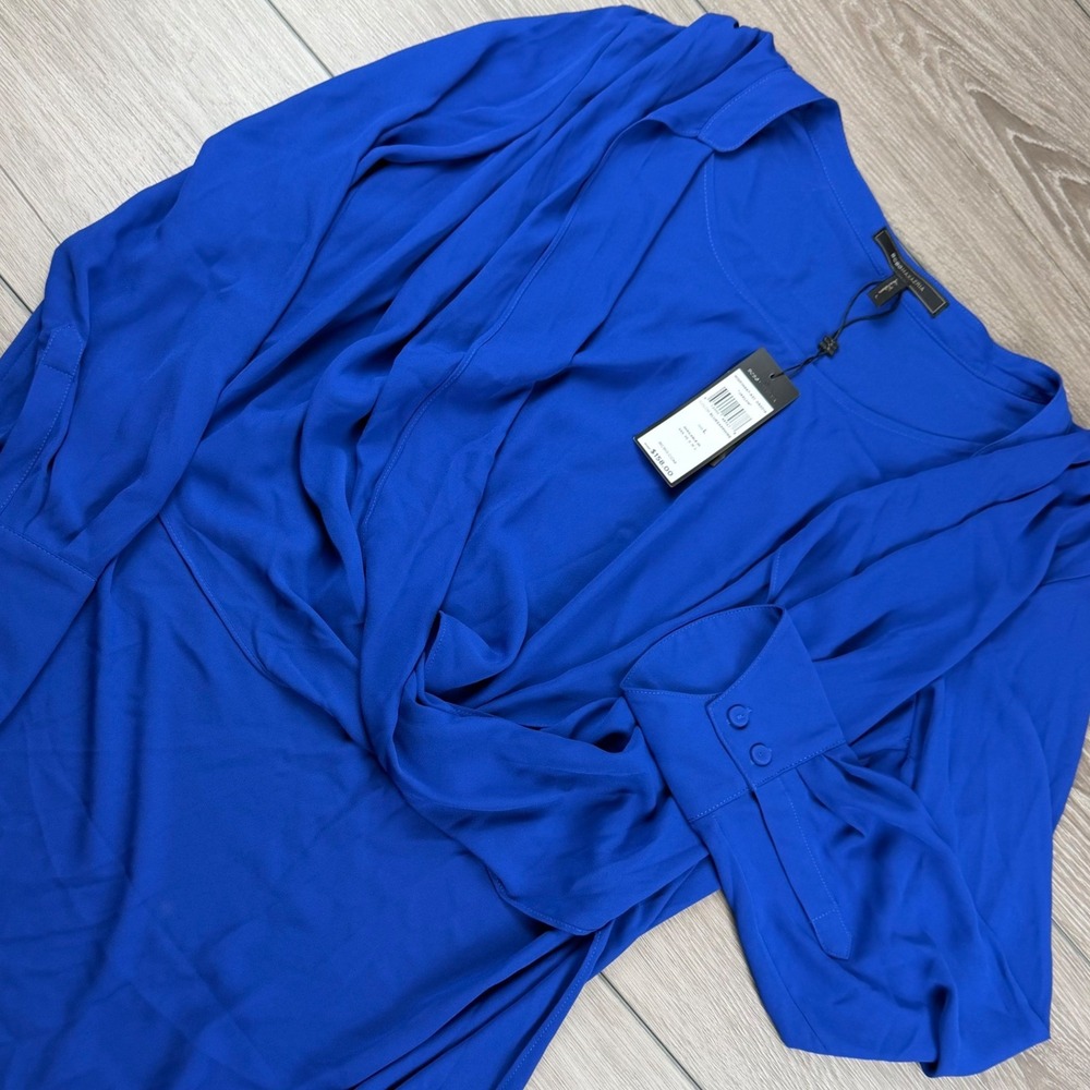 BCBGMAXAZRIA Womens Jaklyn Draped Surplice Blouse Blue Sapphire Large